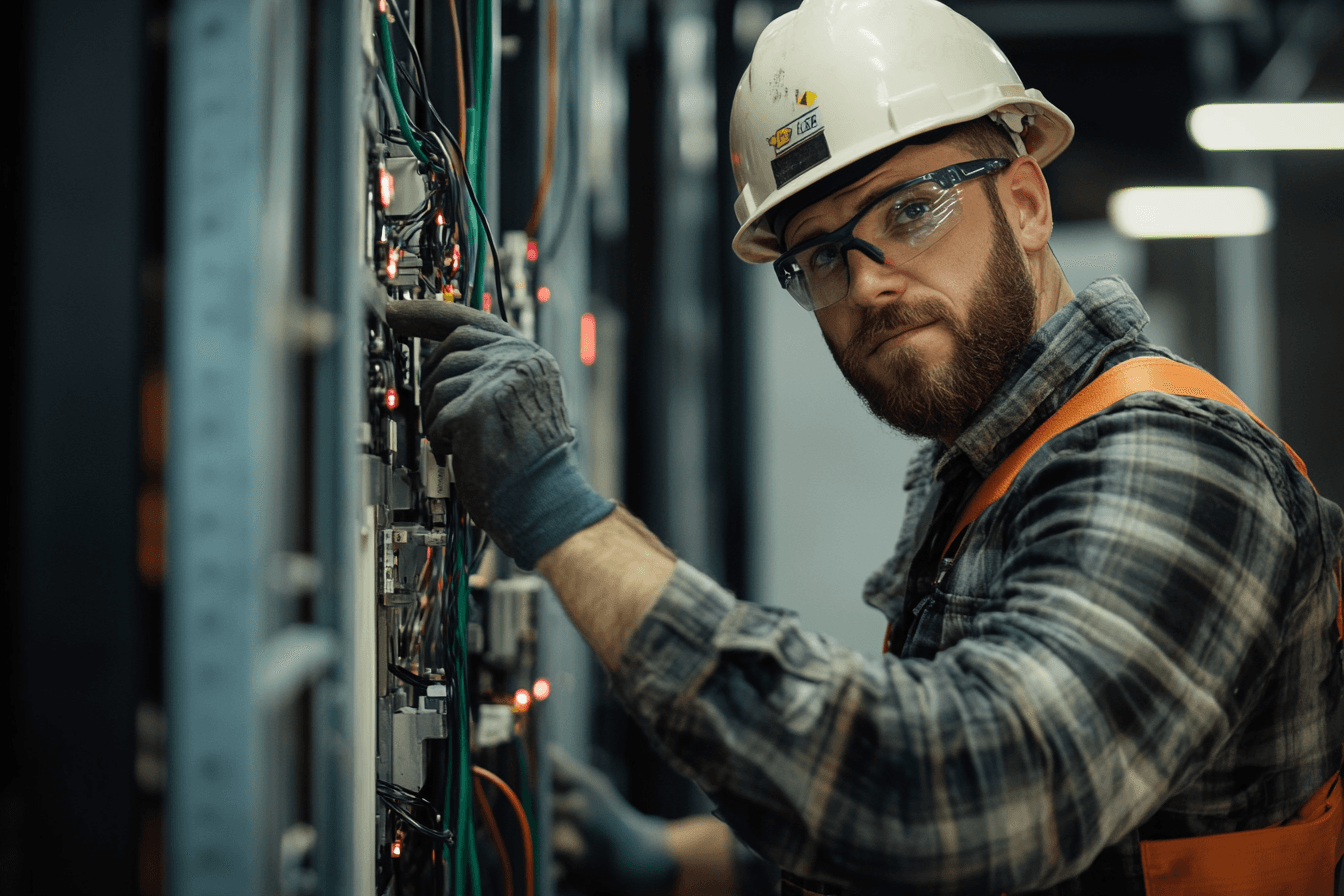 A trained electrician working on-site
